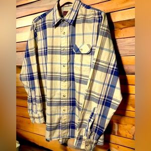 Vintage Levi’s 80s Tailor Made Plaid Large Brown Blue Pocket Shirt